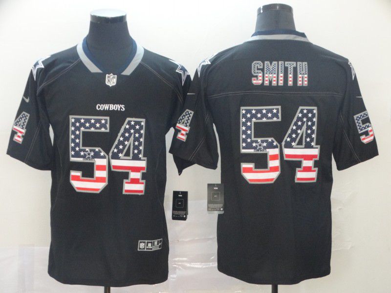 Men Dallas cowboys 54 Smith Nike USA Flag Fashion Black Color Rush Limited Jersey